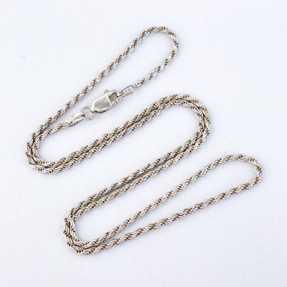 Vintage Italy Sterling Silver 925 1.7mm Rope Chain Necklace 17.75" - Picture 1 of 3